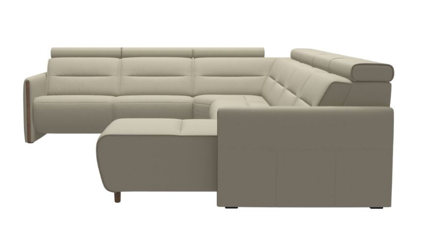 Stressless Emily V2 Wood Arm Power Sectional C22 Long Seat with Adjustable Headrest