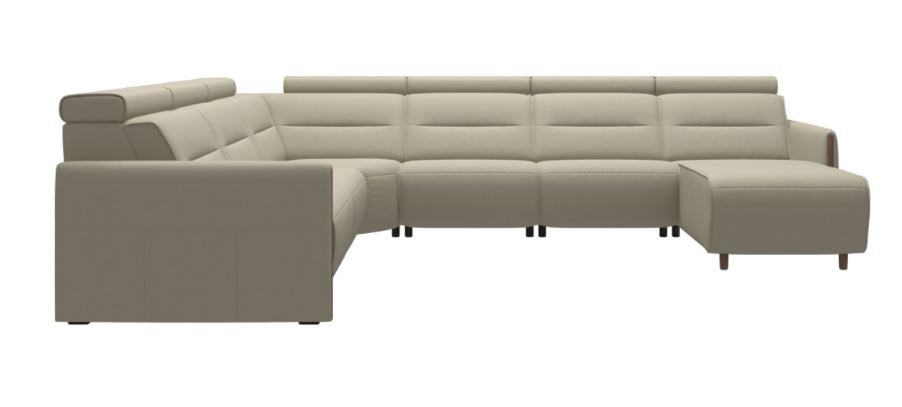 Stressless Emily V2 Wood Arm Power Sectional C22 Long Seat with Adjustable Headrest