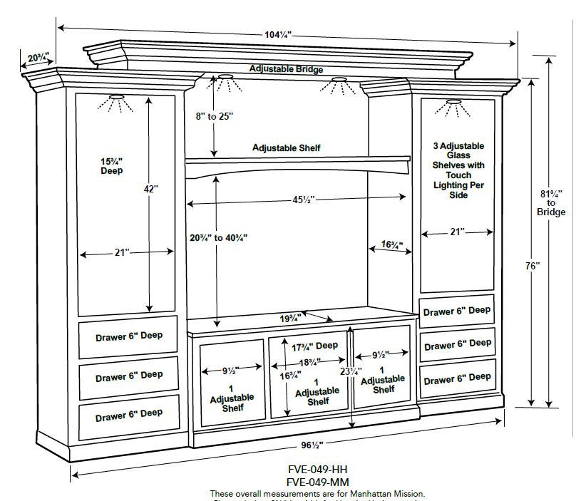 Manhattan Mission 6 piece Media Wall Unit FVE-049-MM-FV