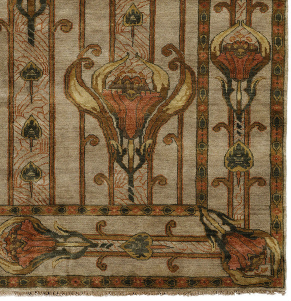 Field Lillies Ivory Hand Knotted Wool Rug | PC-56B, corner closeup