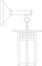 Line drawing of a Straight Arm Long Body Wall Mount Glasgow light fixture.