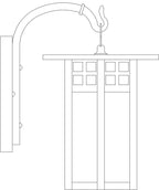Line drawing of a hook arm light fixture.