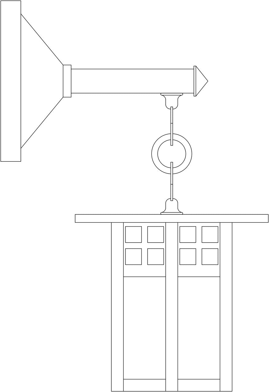 Technical drawing of a 6″ glasgow wall mount with straight arm. 