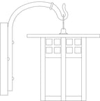 Line drawing of a hook arm light fixture, resembles a Japanese torii gate.