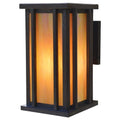 Decorative wall light with orange glass and black frame on a white background