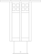 Line drawing of a double door with glass panels on a white background