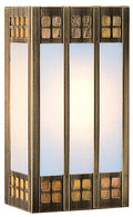 Decorative wall scone with glass panels and metal frame