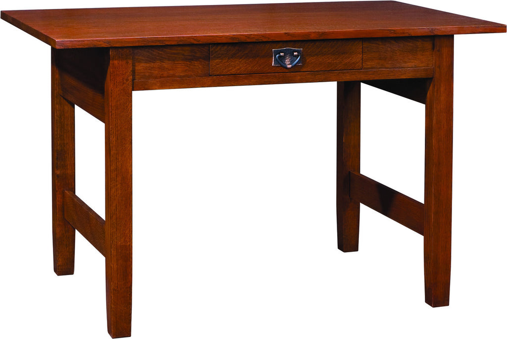 Wooden table with a single drawer. The Gus library table by Stickley. 