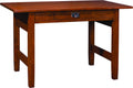 Wooden table with a single drawer. The Gus library table by Stickley. 
