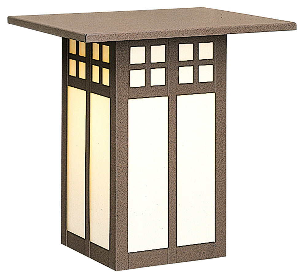 Rectangular outdoor light fixture with glass panels on a white background