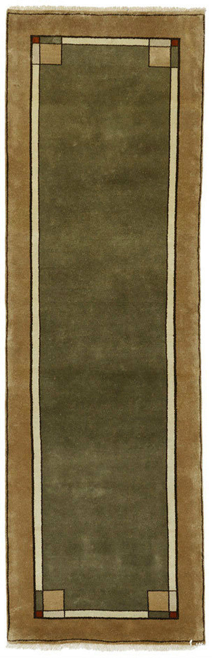 Ginkgo Border Sage Hand Knotted Wool Rug | PC-29B