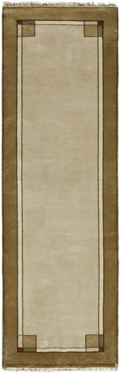 inkgo Border Oatmeal Hand Knotted Wool Area Rug PC-29A – Overhead shot of runner
