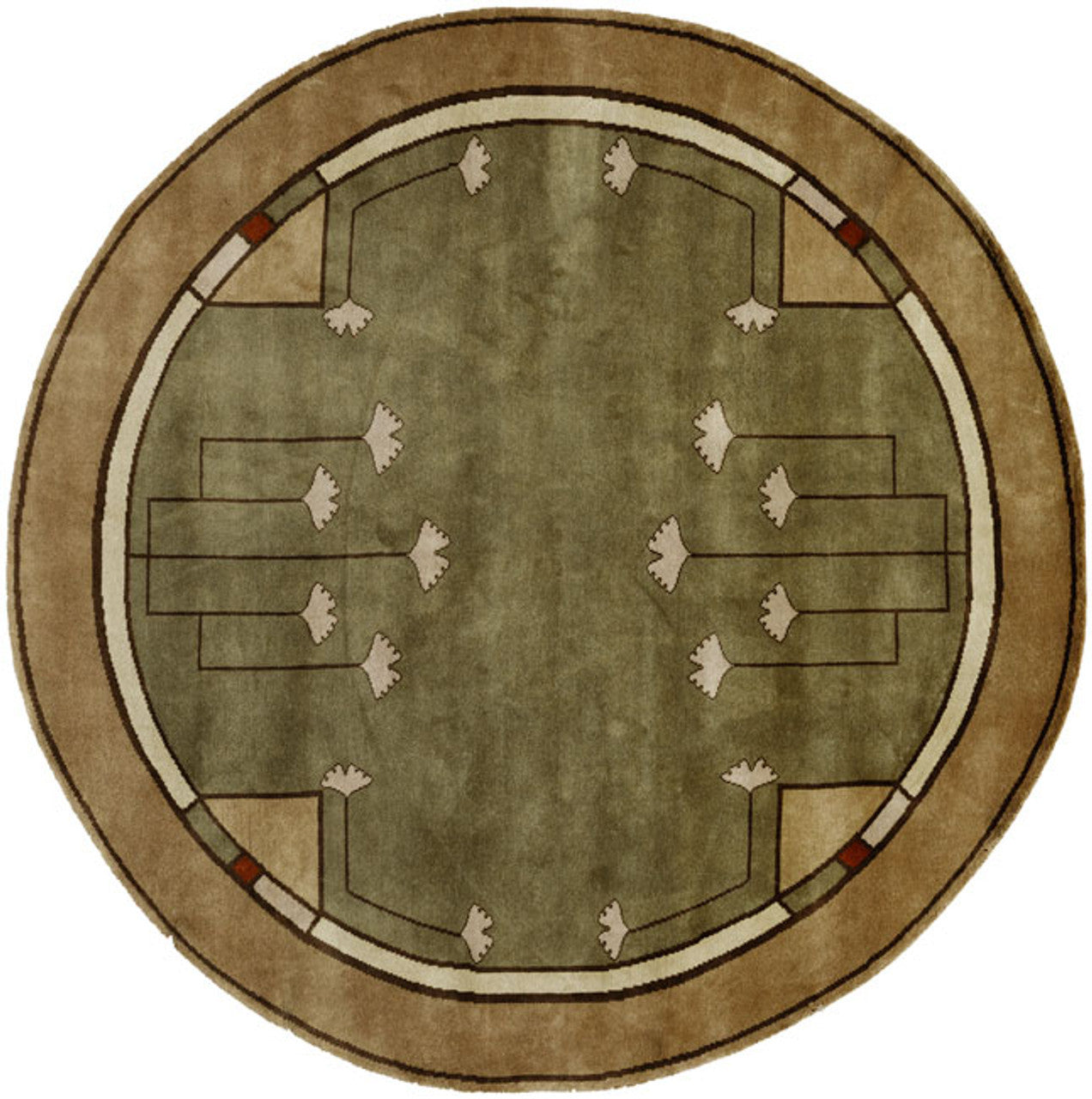 Ginkgo Sage Hand Knotted Wool Area Rug PC-21B – Round Shot