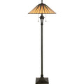 Tiffany-style floor lamp with stained glass shade on a white background