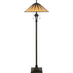 Tiffany-style floor lamp with stained glass shade on a white background