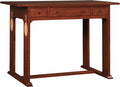 Wooden desk with three drawers on a white background