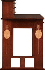 Wooden cabinet with decorative elements on a white background