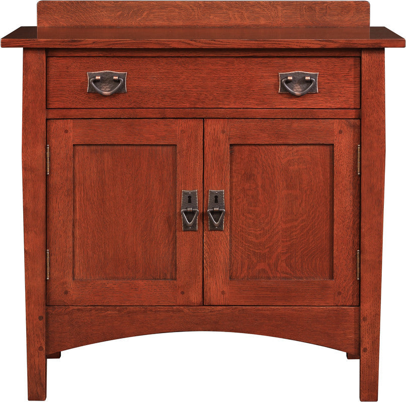 Harvey Ellis Nightstand by Stickley with two doors and a drawer on a white background