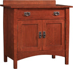 Harvey Ellis Nightstand by Stickley with two doors and a drawer on a white background
