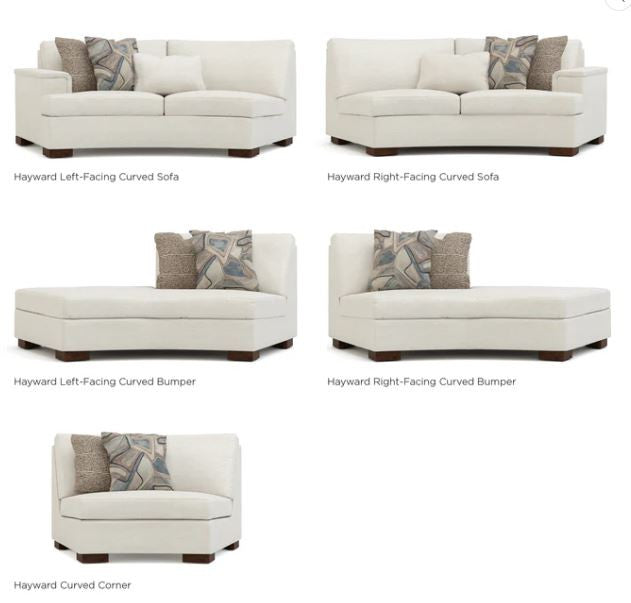 Set of Hayward curved sofa and bumper furniture pieces on a white background