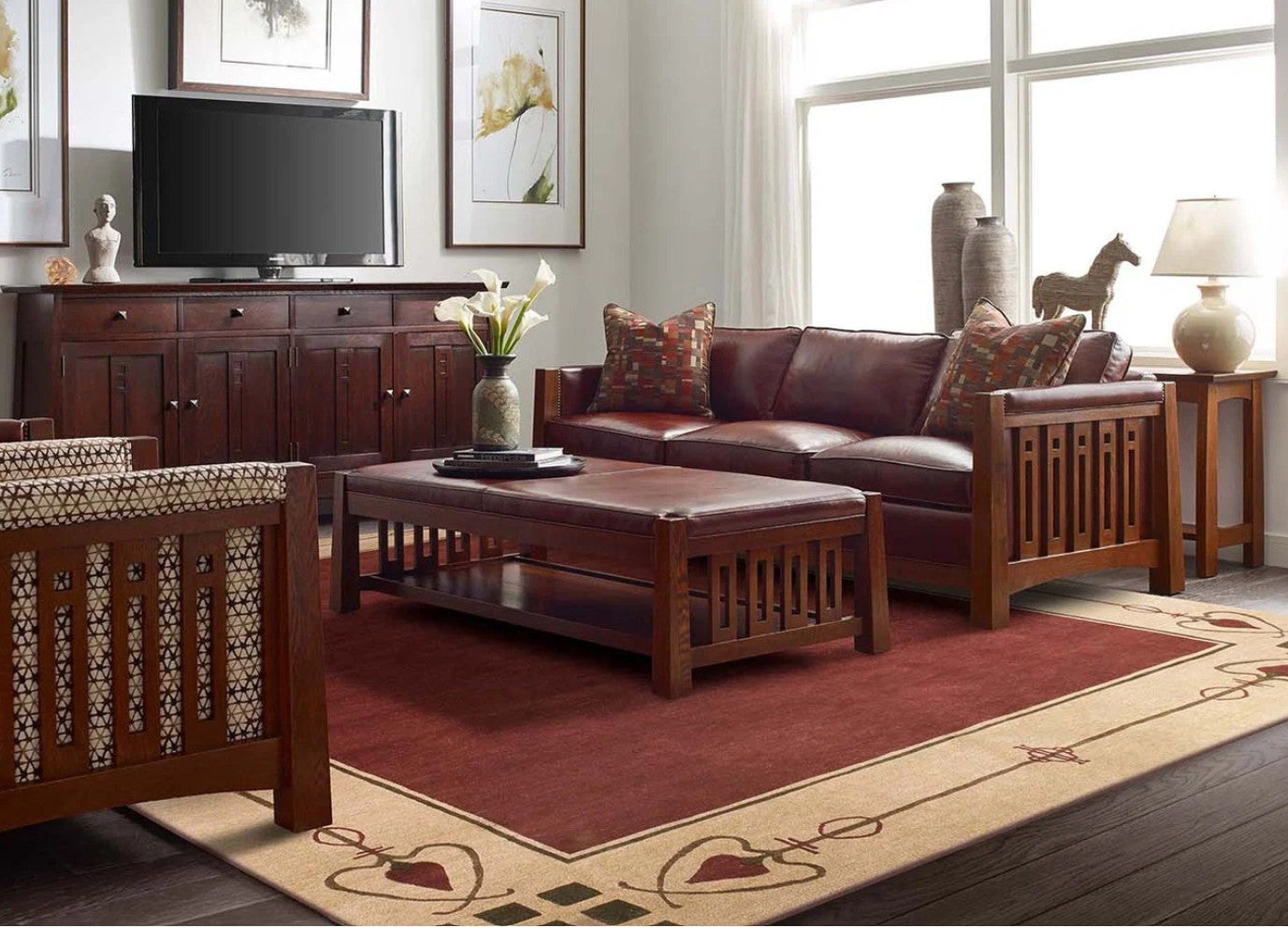 Highland Park Red rug with Highlands Sofa