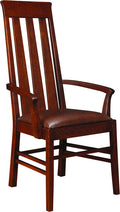 Wooden chair with brown leather seat. The highlands arm chair. 