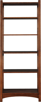 Wooden bookshelf with five shelves on a white background