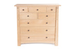 Wooden dresser with multiple drawers on a white background