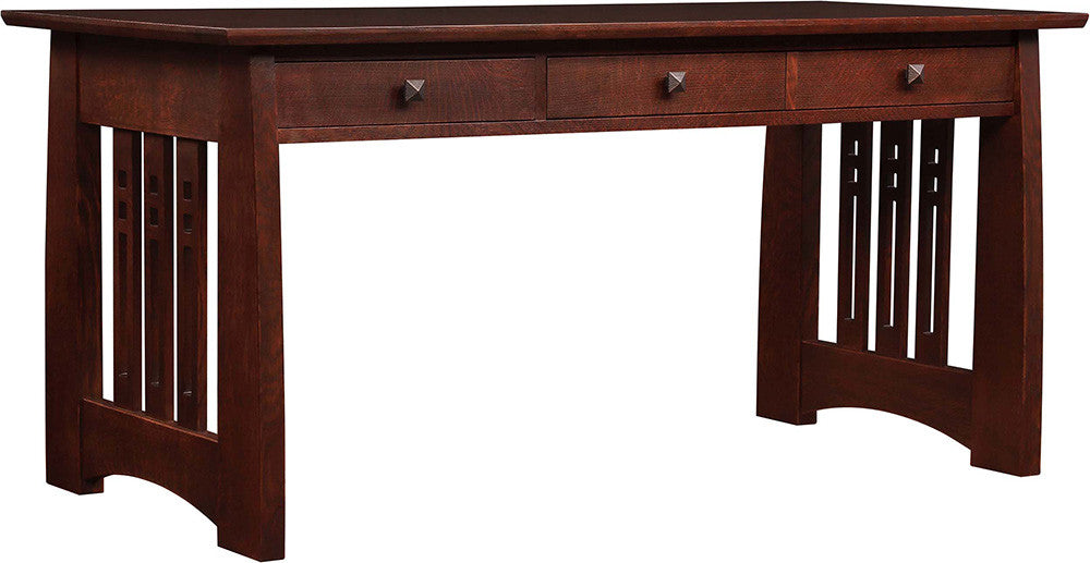 Wooden desk with two drawers on a white background