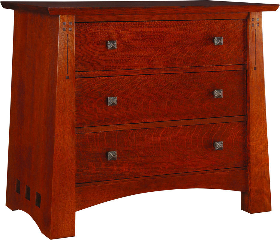 Wooden dresser with three drawers. Highlands Three-Drawer Nightstand by Stickley.