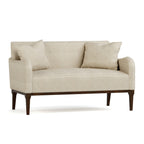 Beige sofa with wooden legs on a white background