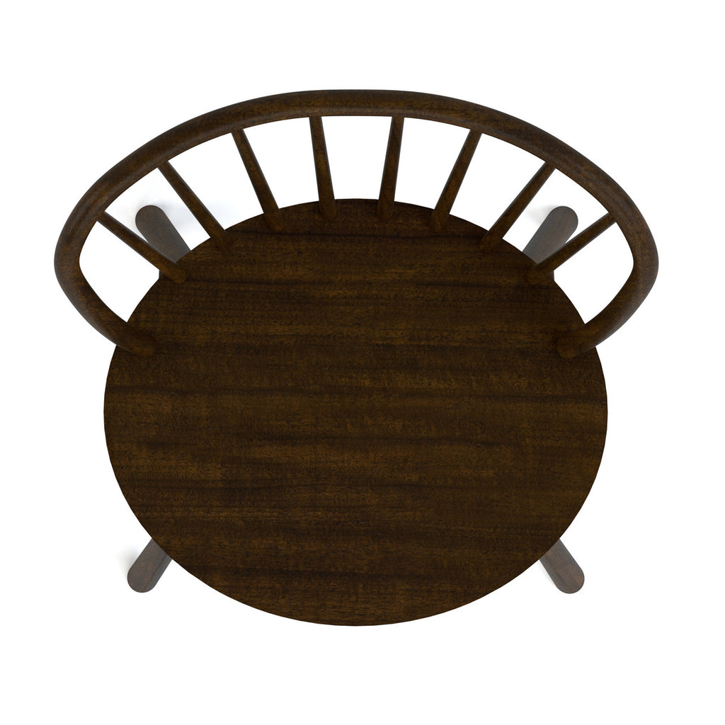 Top view of a wooden chair with a circular seat and backrest on a white background