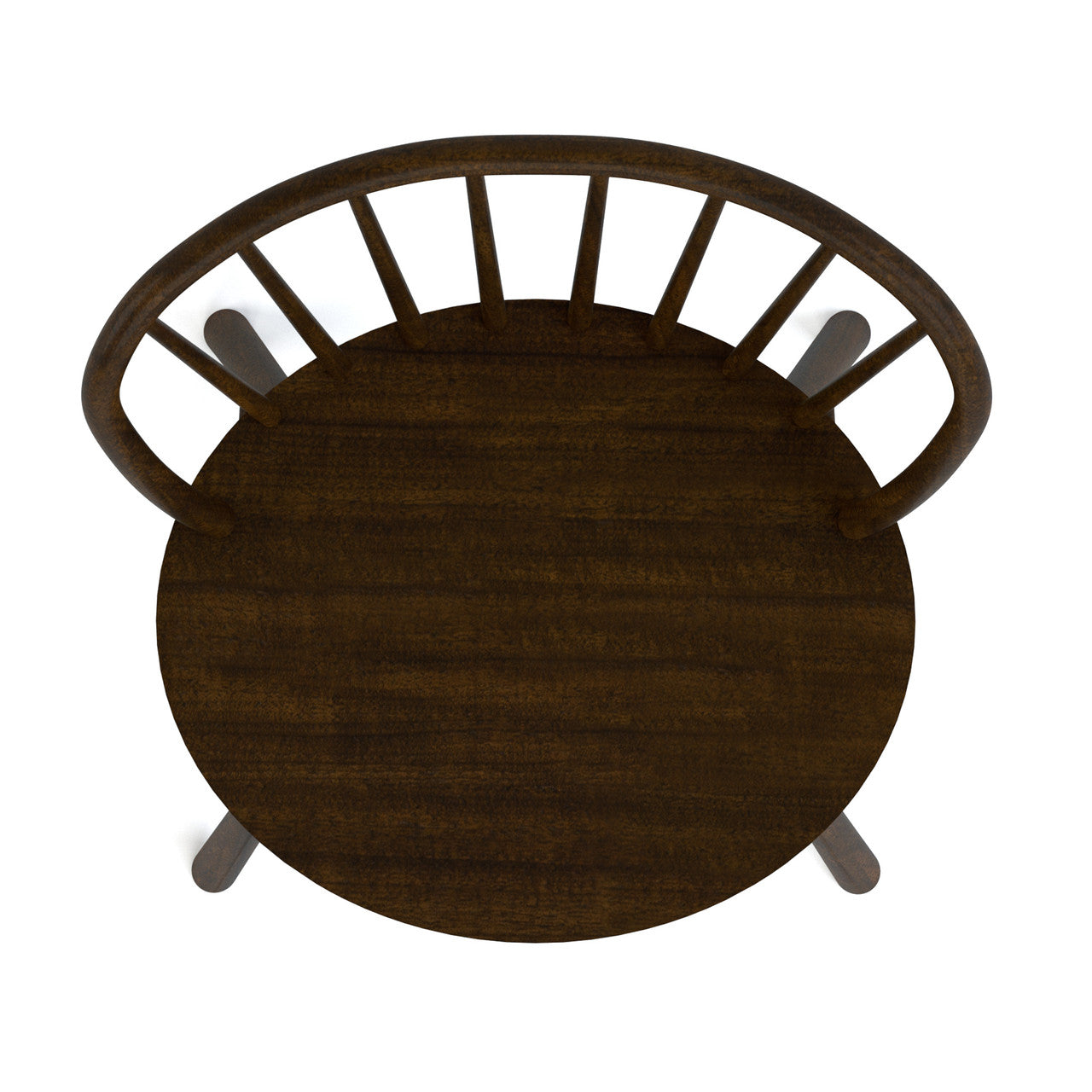 Top view of a wooden chair with a circular seat and backrest on a white background