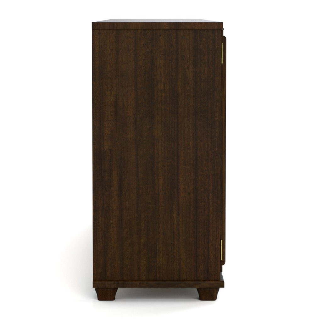 Wooden cabinet with a white top on a white background