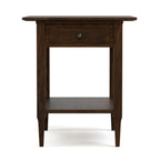 Wooden side table with a drawer on a white background