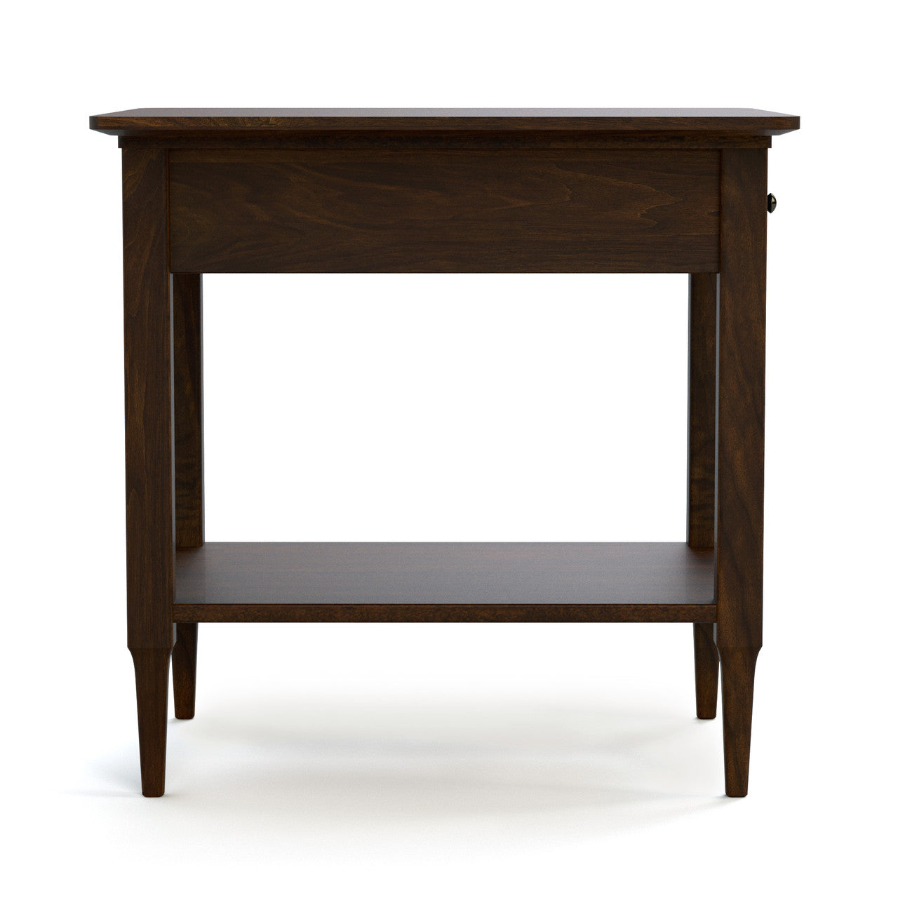 Wooden side table with a shelf on a white background