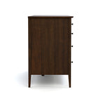 Wooden dresser with four drawers on a white background