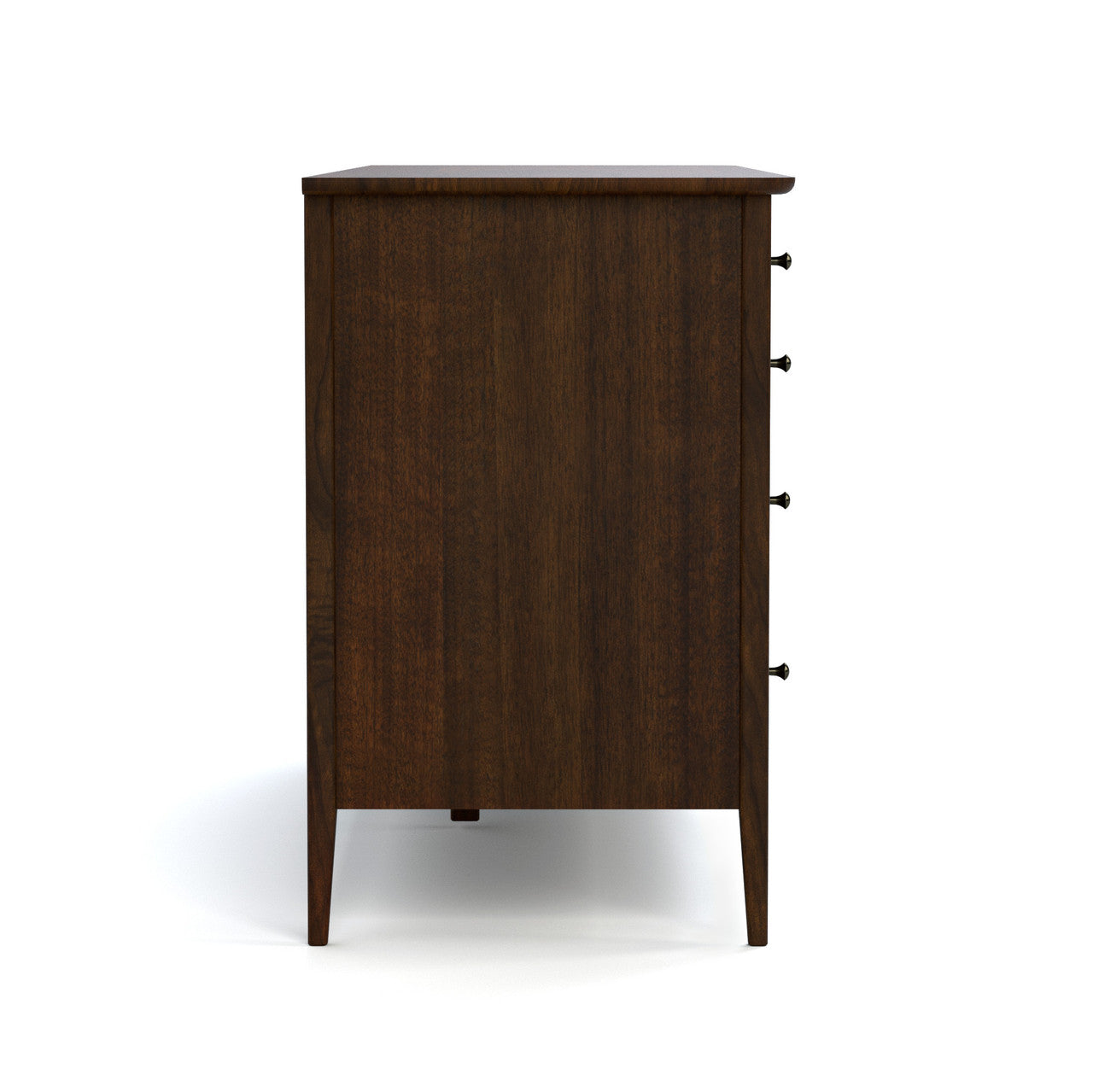 Wooden dresser with four drawers on a white background