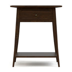 Wooden side table with a drawer on a white background