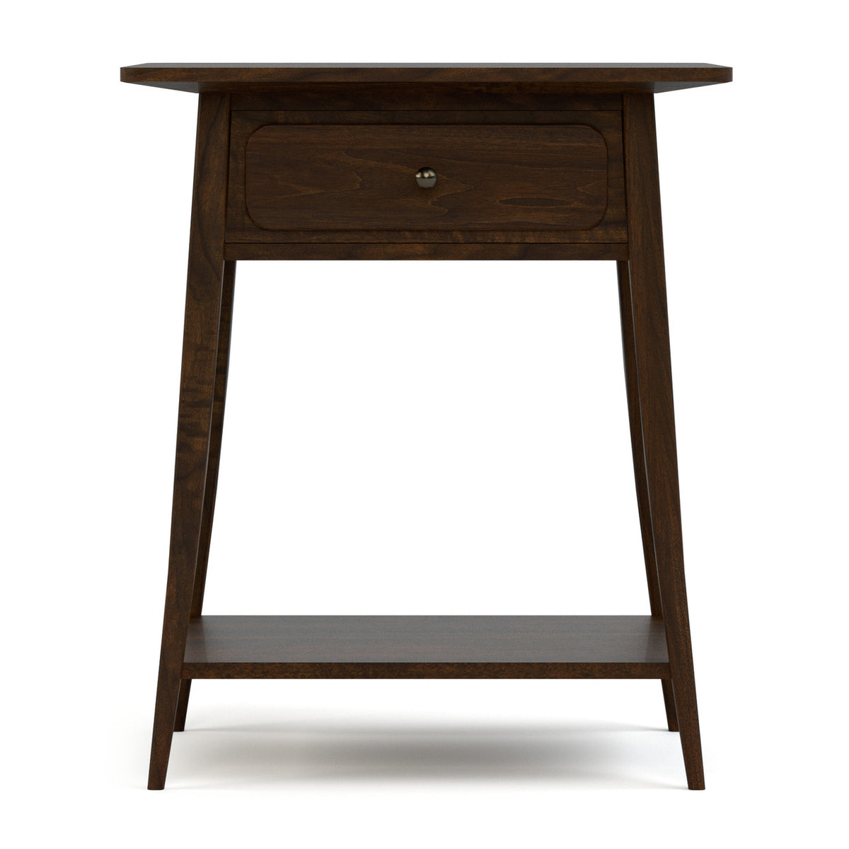 Wooden side table with a drawer on a white background