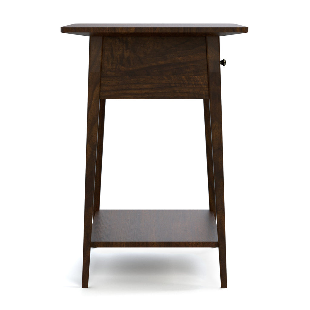 Wooden side table with a shelf on a white background