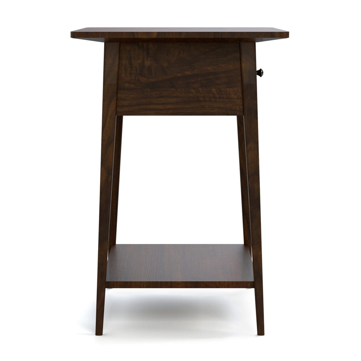 Wooden side table with a shelf on a white background