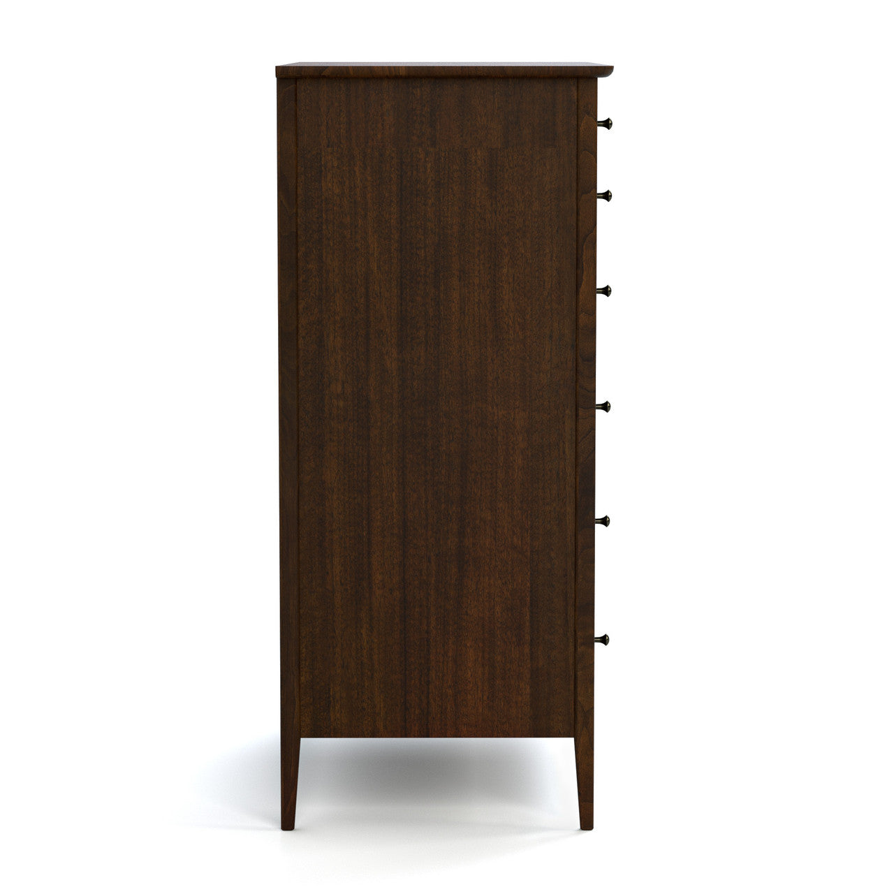 Wooden dresser with multiple drawers on a white background