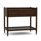 Wooden changing table with a drawer on a white background