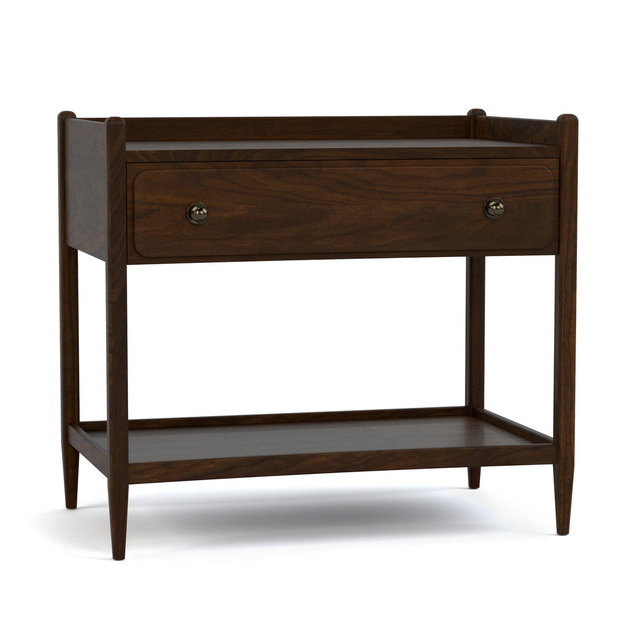 Wooden changing table with a drawer on a white background