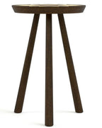 Wooden side table with three legs on a white background