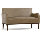Beige sofa with wooden legs on a white background