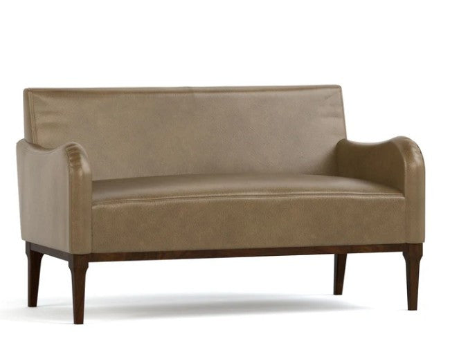 Beige sofa with wooden legs on a white background