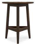 Wooden side table with a round top on a white background