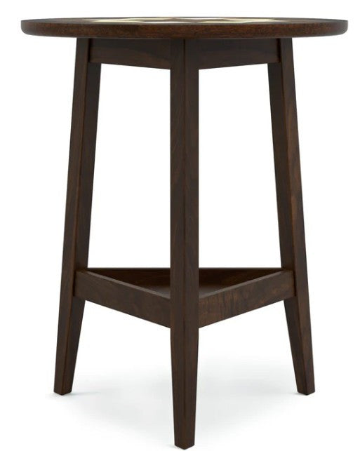 Wooden side table with a round top on a white background